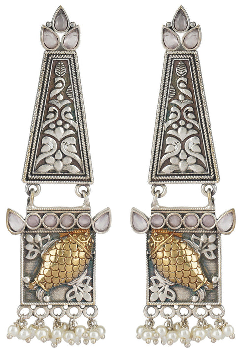 Golden Fish Studded Oxidised Earrings 20g